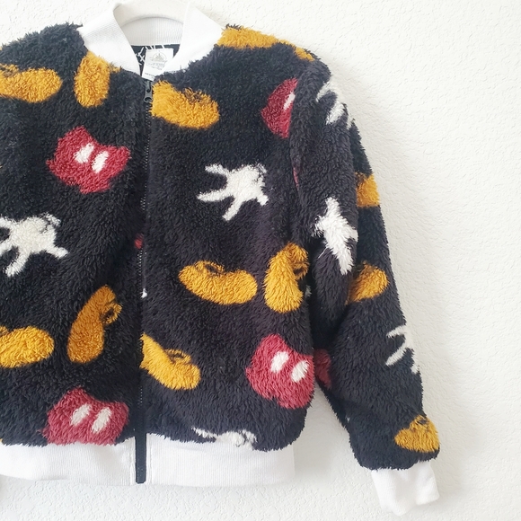 Disney Jackets & Blazers - Disney Store Black Mickey Soft Teddy Fleece Zip Up Crop Bomber Sweater Jacket XS